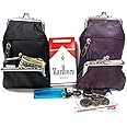 Women's Genuine Leather Cigarette Case +Coin Purse Combo 2pc Set Black + Purple