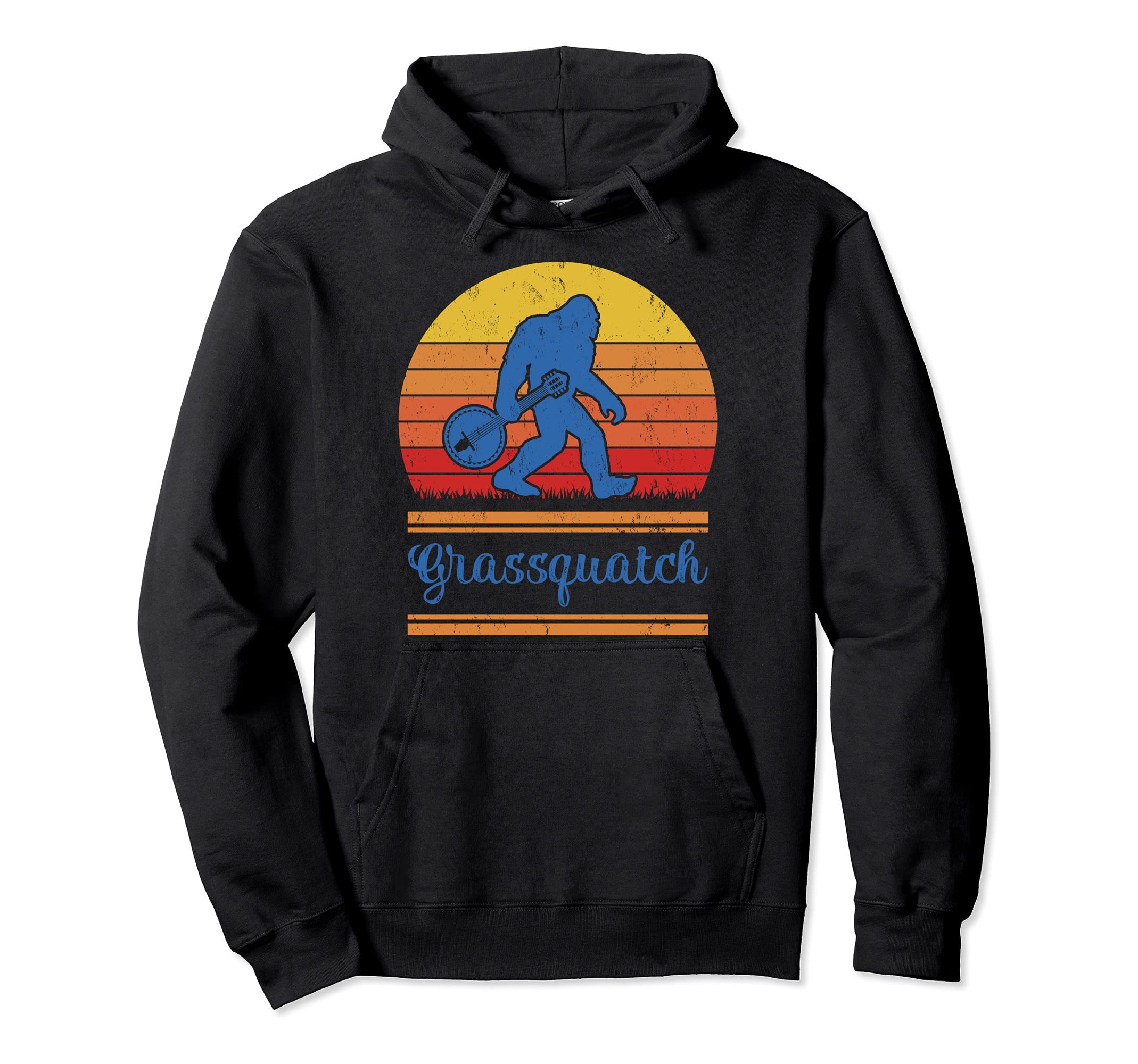 Retro Vintage Grassquatch Funny Bigfoot Banjo Pullover Hoodie