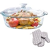 Vitrignis Casserole Dish With Lid - 3qt Glass Baking Dishes For Oven - Clear oval Glass Casserole Dish - Cookware For Cooking