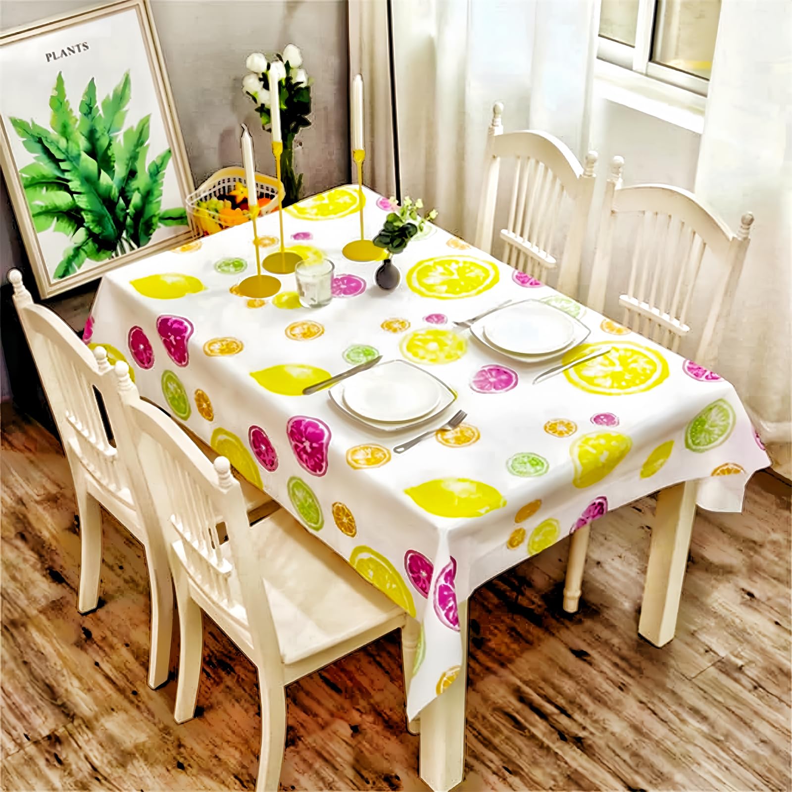 2pcs 137*180cm Plastic Tablecloths Waterproof PVC Table Cloth Wipeable Rectangular, Colorful Lemon Table Cover Wipe Clean Square Oil Cloth Outdoor Tablecloth for Party, Picnic