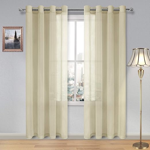 Amazon Com Dwcn Sheer Curtains Beige Grommet Window Curtain For