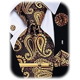 YourTies Silk Tie for Men Paisley Necktie Pocket Square Cufflinks Tie Clip Lapel Pin Brooch Set Wedding Business Party