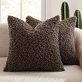 MIULEE Pack of 2 Faux Fur Chocolate Throw Pillow Covers 18x18 Inch Boucle Decorative Sherpa Pillow Covers Fuzzy Accent Soft Sheepskin Fleece for Boho Home Decor Sofa Living Room Couch Bed