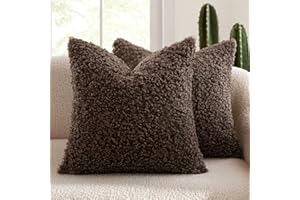 MIULEE Pack of 2 Faux Fur Chocolate Throw Pillow Covers 18x18 Inch Boucle Decorative Sherpa Pillow Covers Fuzzy Accent Soft Sheepskin Fleece for Boho Home Decor Sofa Living Room Couch Bed
