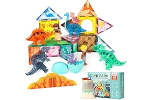 ABIGIO Dinosaur Toys Magnetic Tiles, Valentines Day Gifts for Kids, 3D Movable Dinos Magnetic Building Blocks for Kids 3-5 5-7 STEM Educational Outdoor Sensory Toys for Boys and Girls