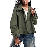 Majdan Women's Cropped Trench Coat Zip Up Short Outwear with Back Cape Casual Fall Spring Jacket with Pockets