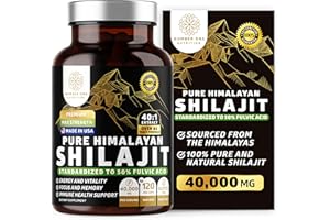 NUMBER ONE NUTRITION Pure Himalayan Shilajit Supplement for Men and Women, [40,000MG, Max Strength] Contains 50% Fulvic Acid with Over 85 Trace Minerals to Support Energy, Brain and Immunity, 120 Veg Caps