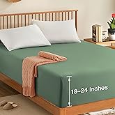 Manyshofu King Extra Deep Pocket Fitted Sheet Only - 1800 Thread Count Hotel Deep Fitted Sheet Up to 24 Inches Mattress, Sage Green Bottom Sheet 18-24 Inch Microfiber Deep King Mattress Sheets