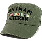 Armycrew Vietnam Veteran Ribbon Embroidered Washed Pigment Dyed Flat Top Cap