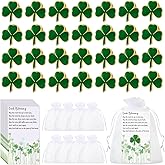 Inbagi Pins Shamrock Brooches Irish St Patrick Day Gift Favors Good Luck Three Leaf Pins with Blessing Cards and Organza Gift Bags