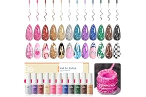 BEETLES GEL POLISH Beetles Nail Art Gel Liner Polish 12 Colors Reflective Glitter Gel Nail Polish, Gold Silver Pink Blue Purple Brown Black Kit Soak Off Uv Nail Art Design Set Summer Manicure Gifts for Women