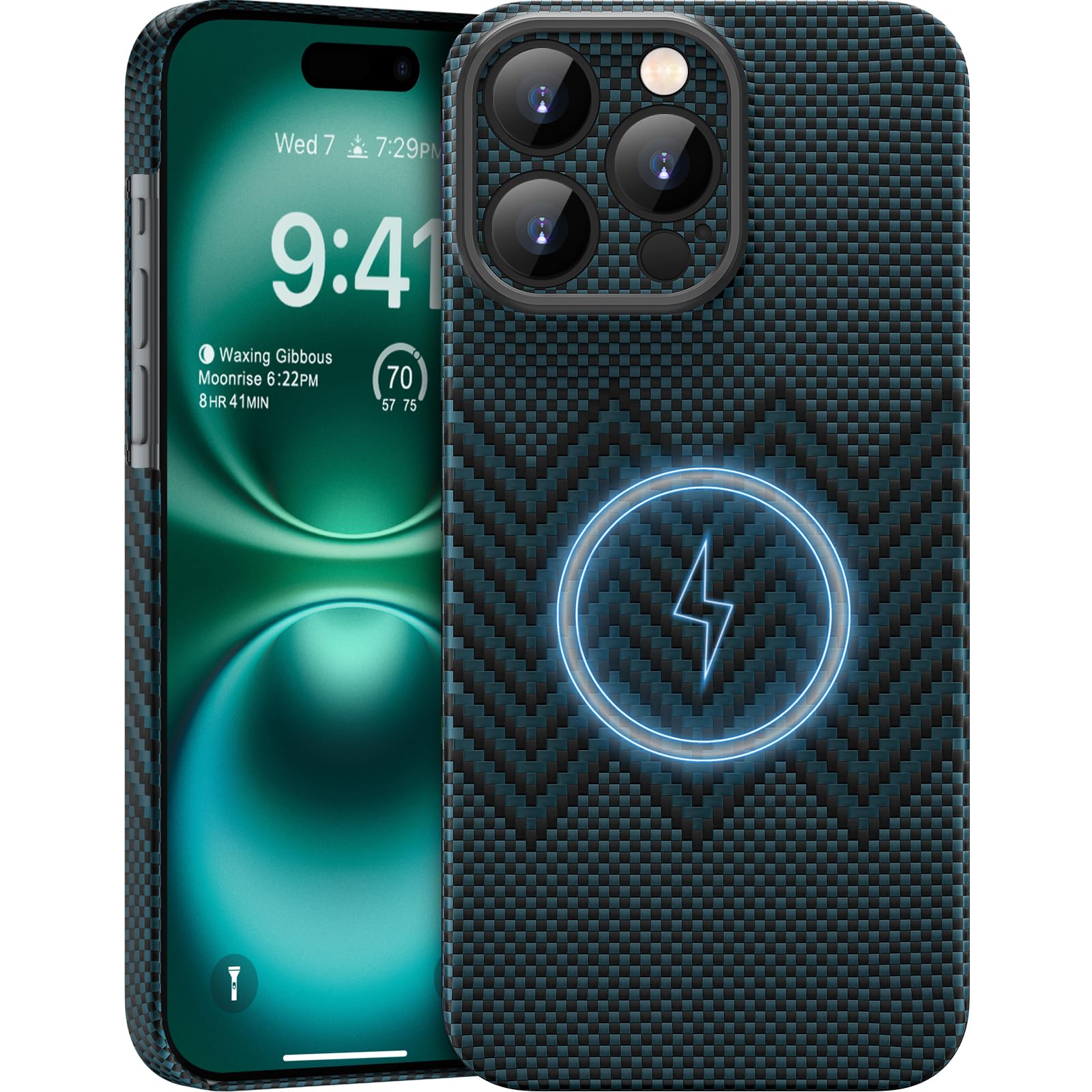 memumi Aramid Fiber Magnetic Case for iPhone 16 Pro, [Compatible with Mag-Safe] Sturdy Durable for iPhone 16 Pro Aramid Fiber Thin Case, Military Grade Drop Protection Blue