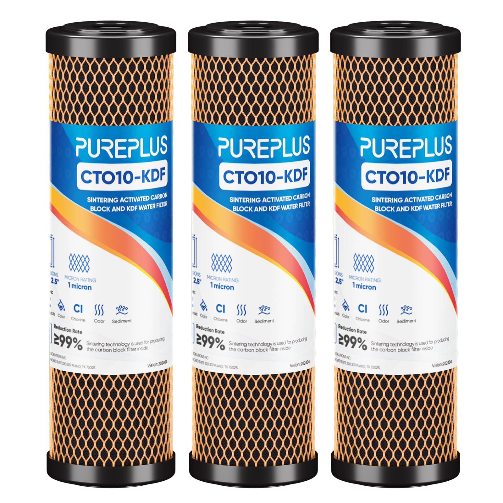 1 Micron 2.5" x 10" Whole House CTO Carbon Water Filter Cartridge Replacement for Under Sink Water Filter System, Dupont WFPFC8002, WFPFC9001, FXWTC, SCWH-5, WHEF-WHWC, WHCF-WHWC, AMZN-SCWH-5, 3Pack Image