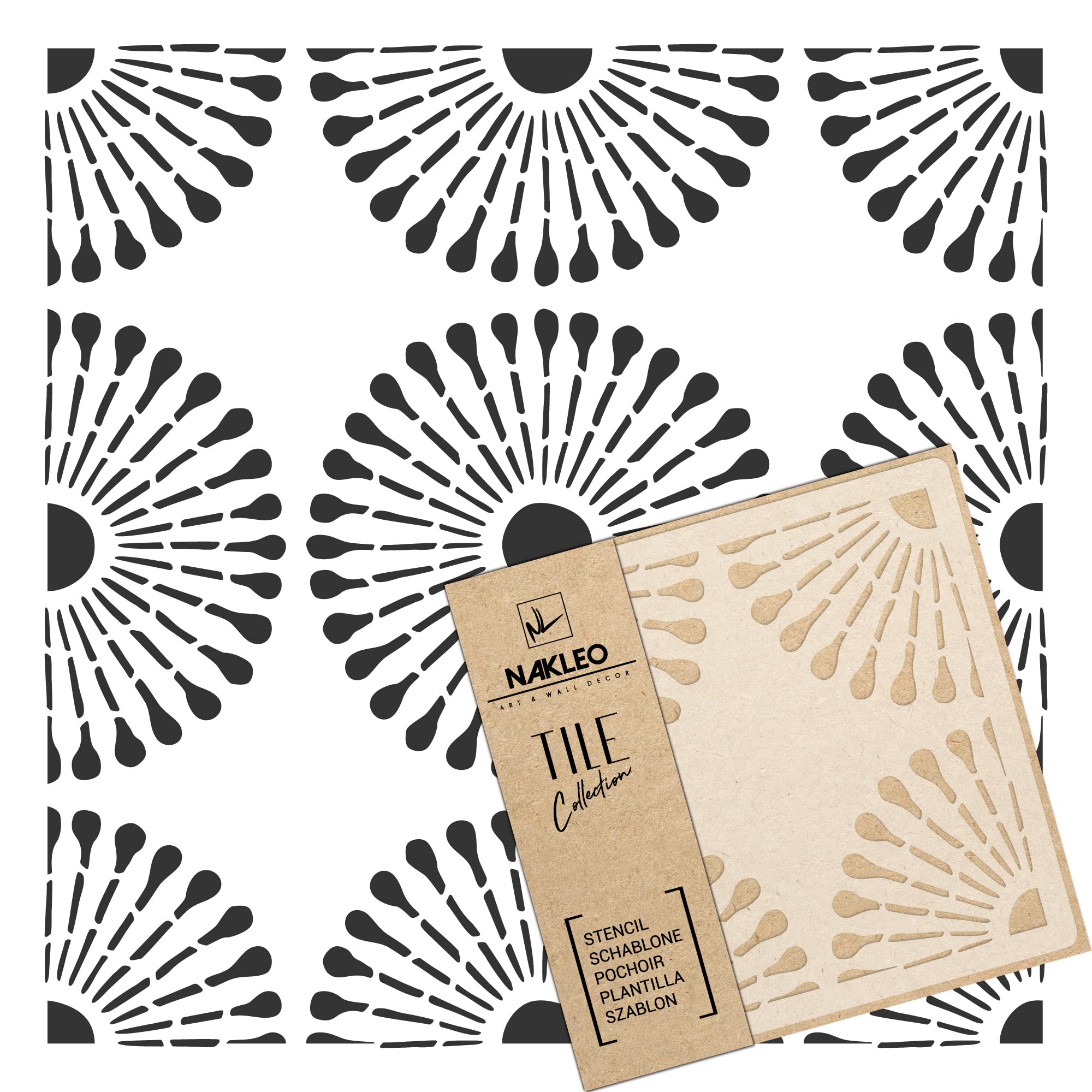 NAKLEO Tile Painting Stencil 15x15 cm, Alicante Dandelion Circle Floral, Plastic Reusable Template, Home Decor Craft DIY, Floor Concrete Patio Wall - Terracotta