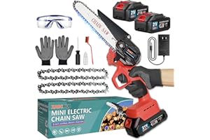 XABCHUI Mini Chainsaw 6 Inch Cordless with 2 2.0Ah Battery & Charger & 2 Chains, Mini Chain Saw Battery Powered, 21V Electric Power Chain Saws with Security Lock, Handheld Small Chainsaw for Wood/Tree Cutting