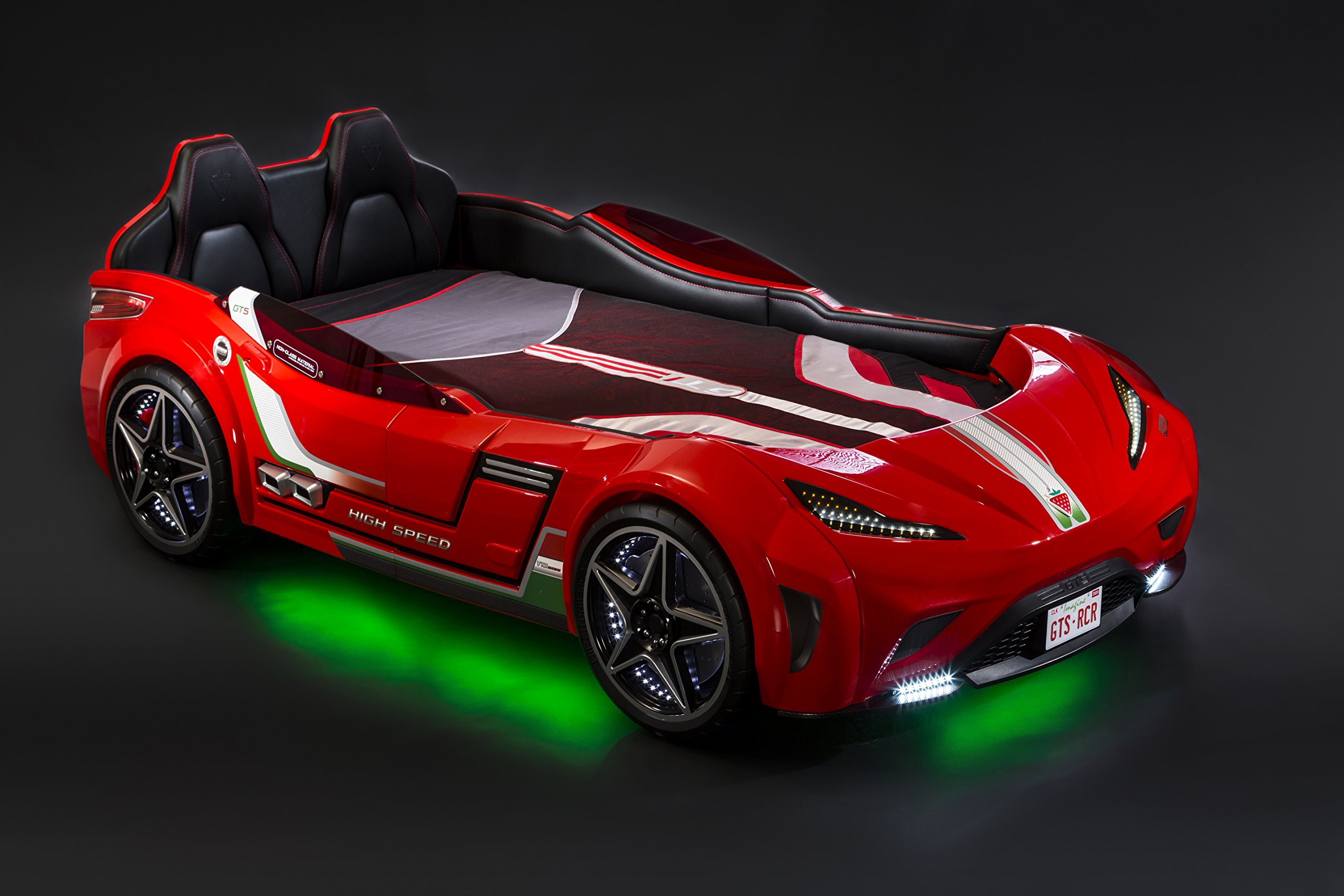 Cilek GTS Twin Size Kids Race Car Bed Frame For Boys from 2 to 12. Remote Controlled, LED