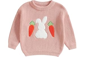 COORALLY Toddler Girls Easter Sweater Knit Long Sleeve Round Neck Bunny Carrot Embroidery Top Pullover Knitwear
