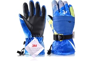 Azarxis Kids Ski Snowboard Snow Gloves, Children Winter Thermal Warm Cold Weather Gloves with Zipper Pocket for Boys, Girls