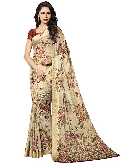 Women's Chiffon Saree With Blouse Piece (Beige)