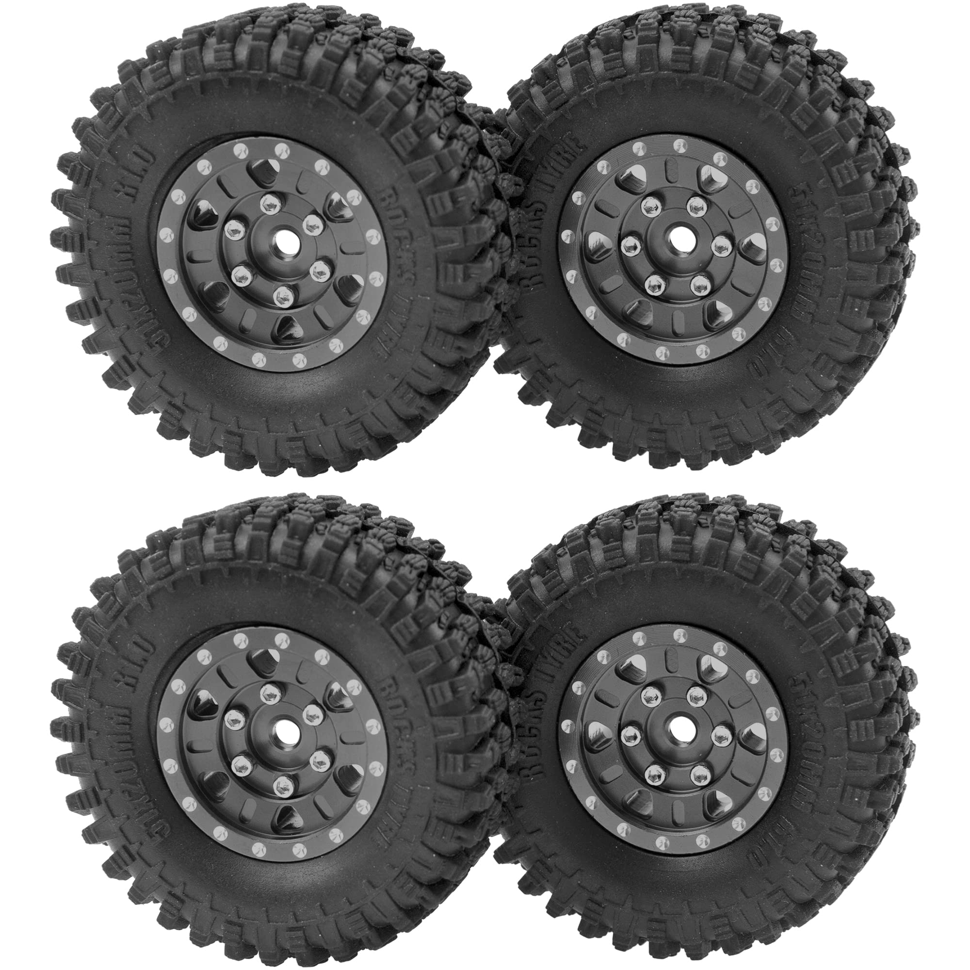 Photo 1 of 4Pack HIRCQOO 1.0" SCX24 Beadlock Wheels 7mm Hex Wheel Rims & Rubber Crawler Tires Set Compatible with Axial SCX24 1/24 Deadbolt AXI00002 AXI90081 AXI00002V2 RC Crawler Car (Black)