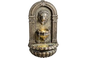 Outsunny Wall-Mounted 3-Tier Outdoor Fountain, Cascading Waterfall with LED Lights and Adjustable Flow, Resin Garden Fountain