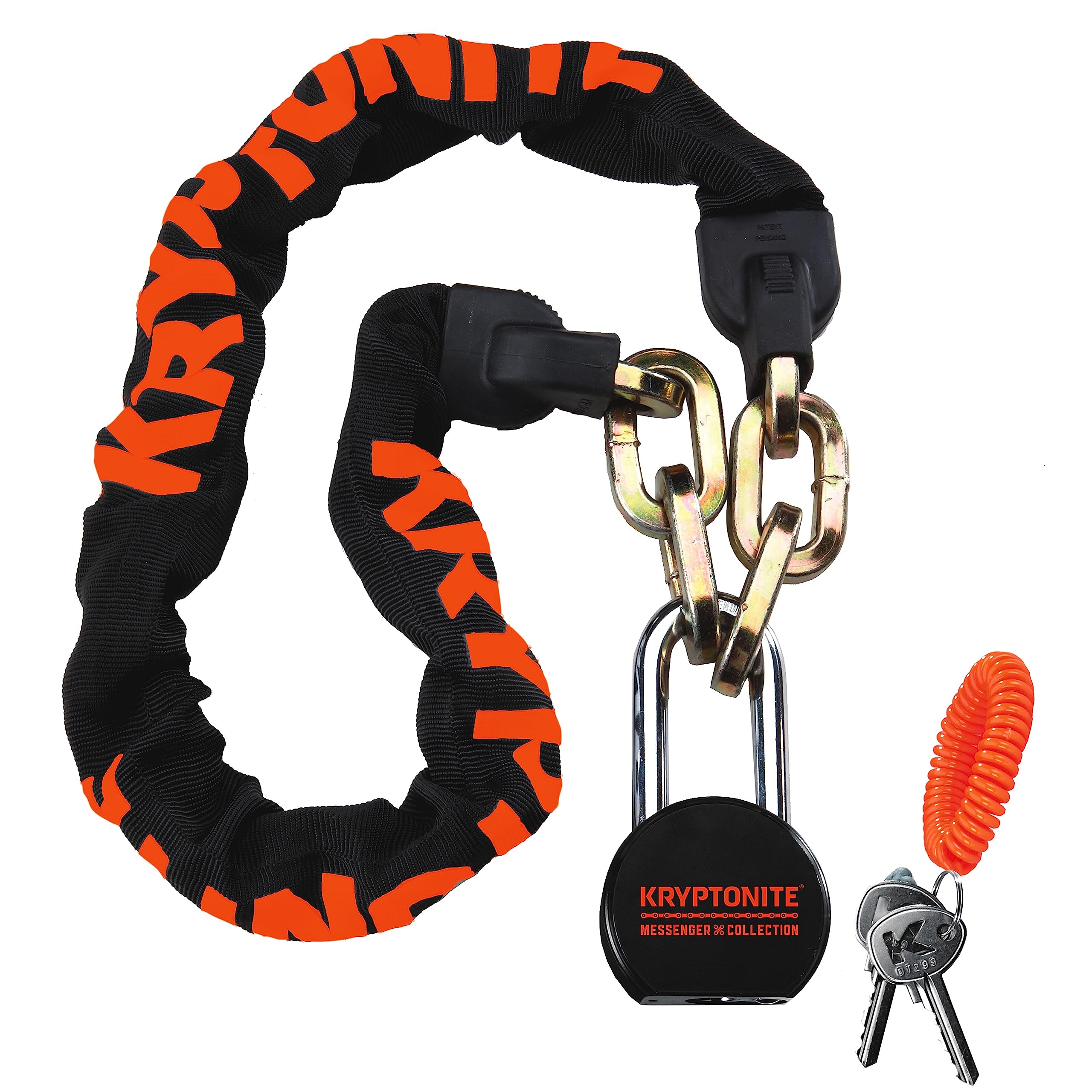 Kryptonite Messenger Bike Chain Lock, 3.3 Feet Long 9.5mm Steel Chain Heavy Duty Anti-Theft Bicycle Chain Lock with Keys and Padlock for E-Bike, Motorcycle, Scooter, Bicycle, Door, Gate, Fence