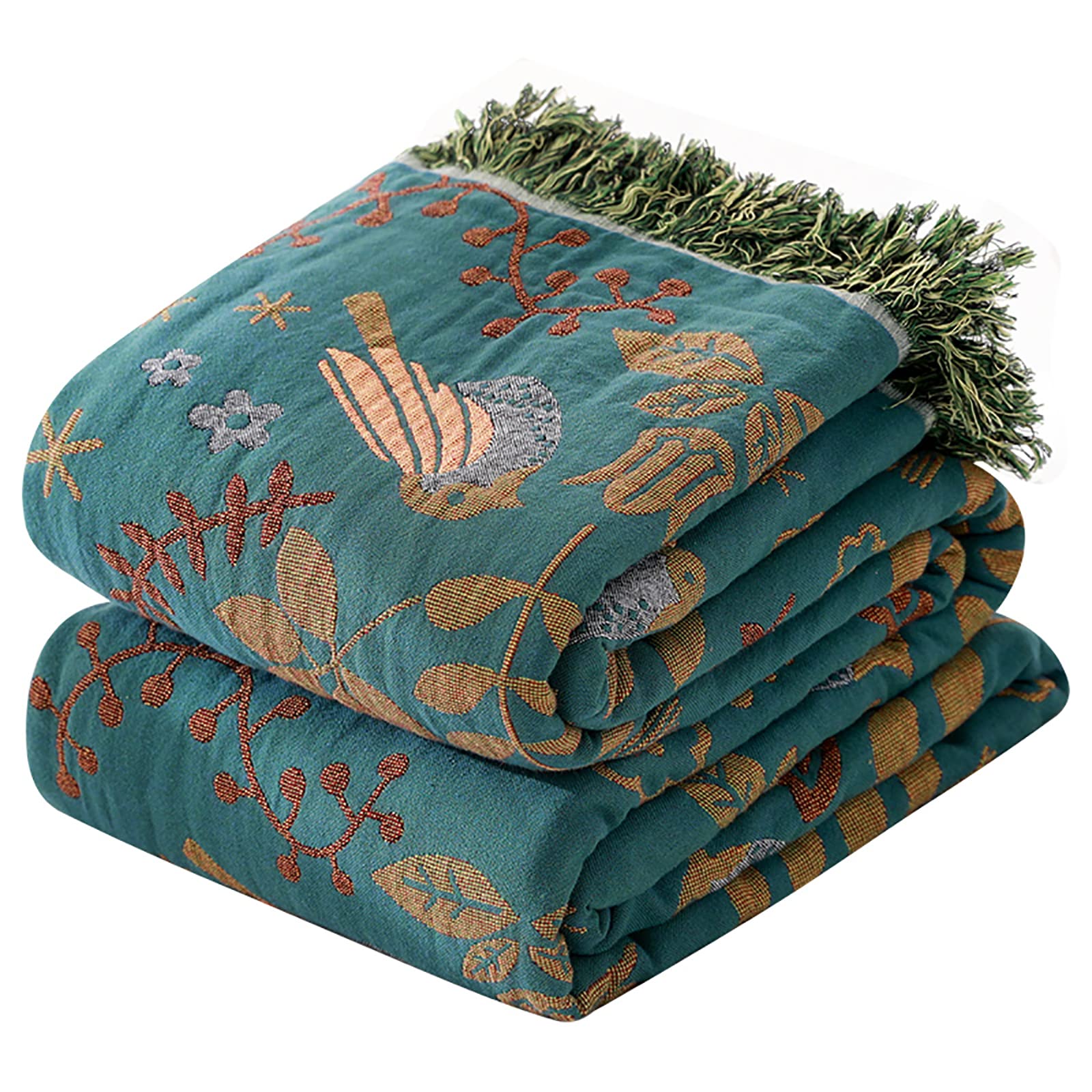 HOORDRY Bohemian Bed Throw King Size 230×250CM(90×98In), Double-sided Cotton Sofa Throws Large 2 or 3 Seater, Jacquard Woven Bedspread, Decorative Throw Blanket with Tassels, Green/Teal