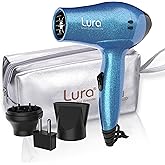 LURA Travel Hair Dryer with Diffuser,Small Dual Voltage Hair Dryers for Women,Mini Portable Blow Dryer for Men,Lightweight Compact Blow Dryer with European Plug(Blue)