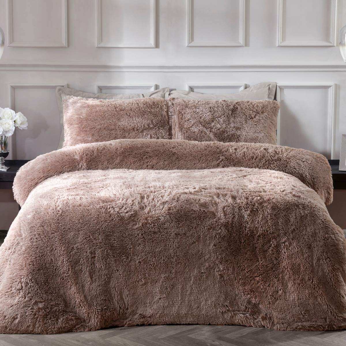 Sleepdown Fleece Luxury Long Pile Faux Fur Mink Super Soft Easy Care Duvet Cover Quilt Bedding Set with Pillowcase - Single (135cm x 200cm)