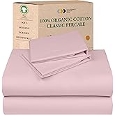 California Design Den Queen Sheet Set - Soft 100% Organic Bed Sheets with Deep Pockets, Crisp Percale, Breathable and Durable Bedding Set (Pink - Chalky Tone)