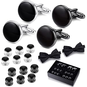 Men’s Tuxedo Studs and Cufflinks Set with Bow Tie, Classic Accessories for Business, Wedding, Anniversary and Birthday Gift