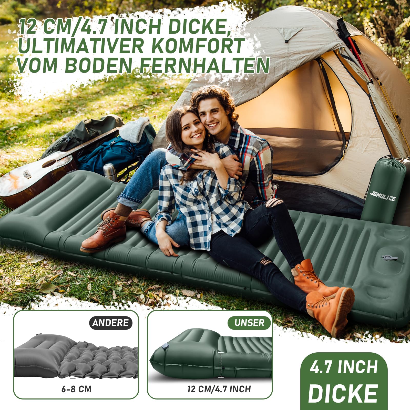 Isomatte Camping, 12CM Ultradicke Camping Luftmatratze mit Fußpumpe 7