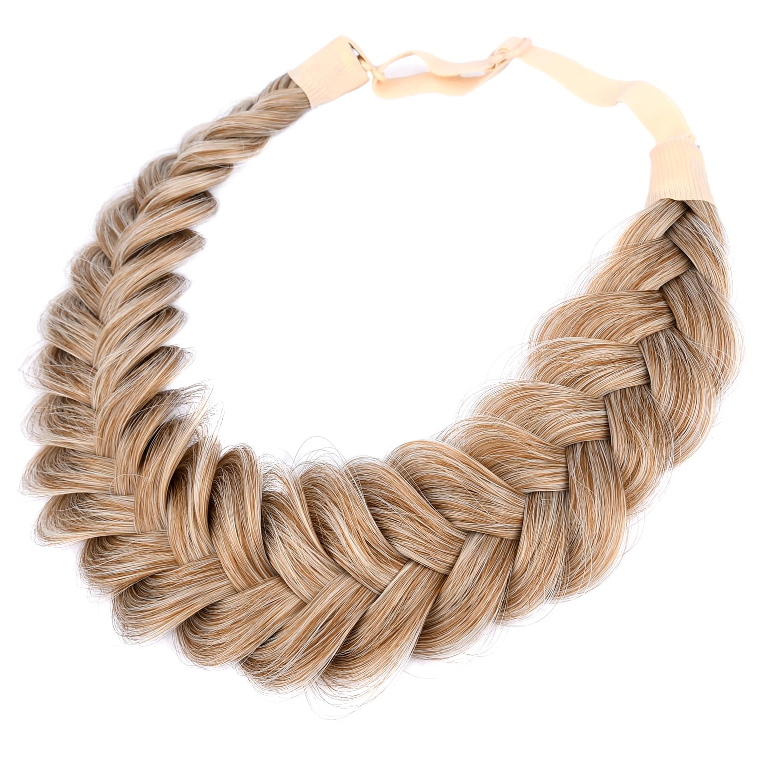 BOBIYA Messy Wide 2 Strands Synthetic Hair Braided Headband Classic Chunky Plaited Headband Elastic Stretch Plait Hair Band for Women Girl (Sandy Blonde)