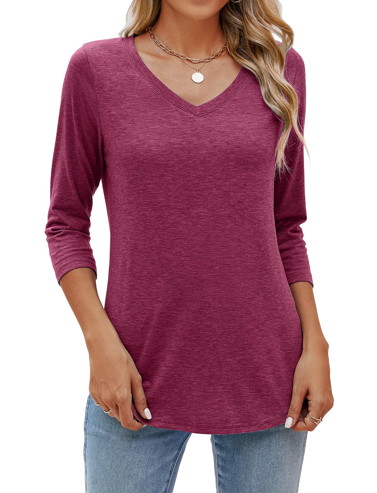 Sherosa 3/4 Sleeve Tunic Tops for Women Loose Fit