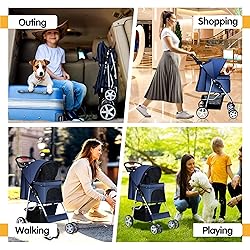 Azaeahom Pet Stroller 4 Wheels Dog Cat Stroller for