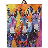 SIUKUS Colorful Donkey Flannel Throw Blanket for Bedroom Camping Picnic,Boho Abstract Animal Decorative Blankets,Soft Lightweight Throws,Thoughtful Gifts for Kids Adults Art Lovers,50x60 Inch