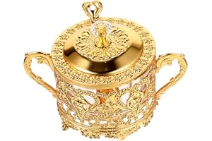 TOYANDONA Vintage Iron Candy Storage Jar with Glass Lid, Gold European Spice Container for Kitchen and Dining