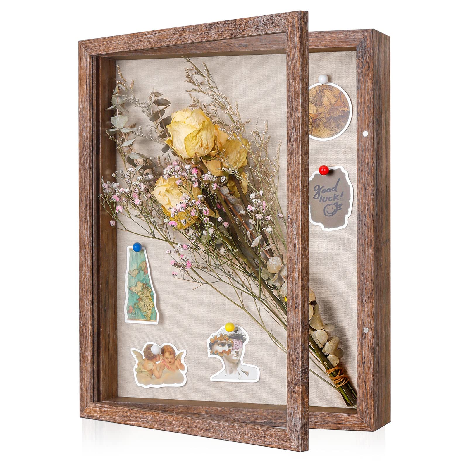Photo 1 of Califortree 11x14 Shadow Box Frame with Soft Linen Back - Sturdy Memory Display Case of Flower, Pictures, Medals and More, Rustic Brown