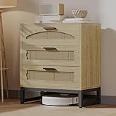 Mericonia 3 Drawer Rattan Dresser for Bedroom, Wood Dresser for Closet with Metal Handles, Small Boho Nightstand Sets, Dressers & Chests of Drawers for Bedroom, Hallway and Entryway, Oak