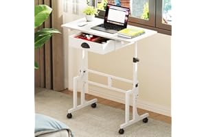 CIDAZIYA Adjustable Height Standing Desk With Drawer, Rolling Sit Stand Up Desk With Wheels, Small Sit To Stand Computer Desk, Adjustable Desktop Height, On Wheels, White, For Walking Pad Laptop Treadmill