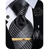 YourTies Silk Paisley Floral Tie and Pocket Square Cufflinks with Lapel Pin Sets for Men 5PC Wedding Party