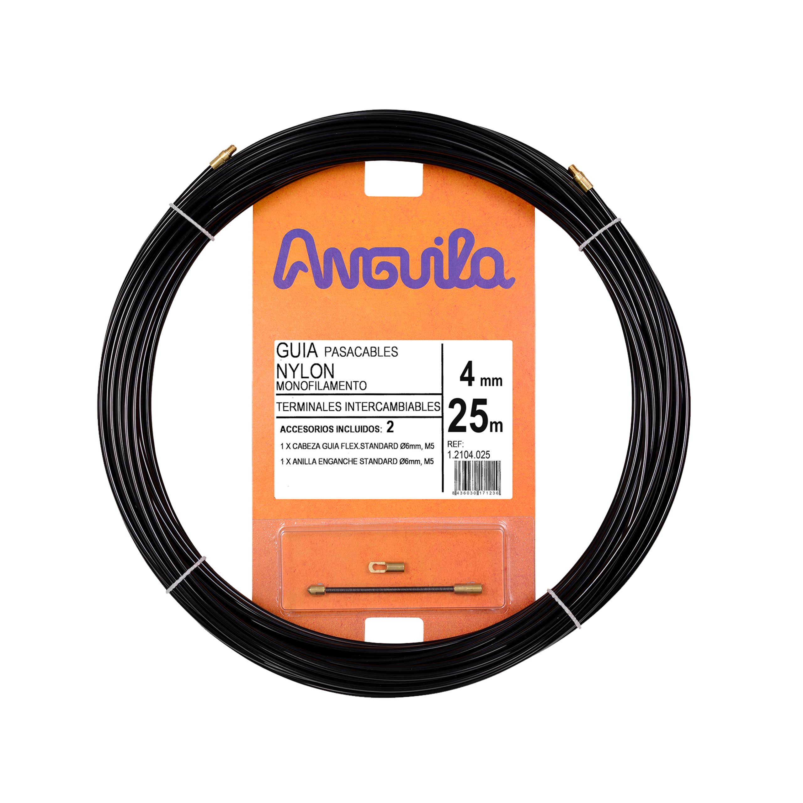 Anguila - Monofilament Nylon Cable Guide, 25 m, Diameter 4 mm, Interchangeable Terminals, Black.