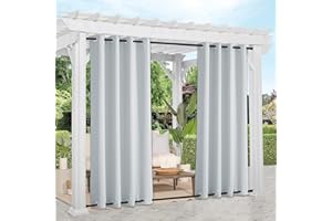 NICETOWN Waterproof Outdoor Curtains for Patio, Thermal Grommet Top and Tab Bottom Light Blocking Windproof Curtain Drapes, 2