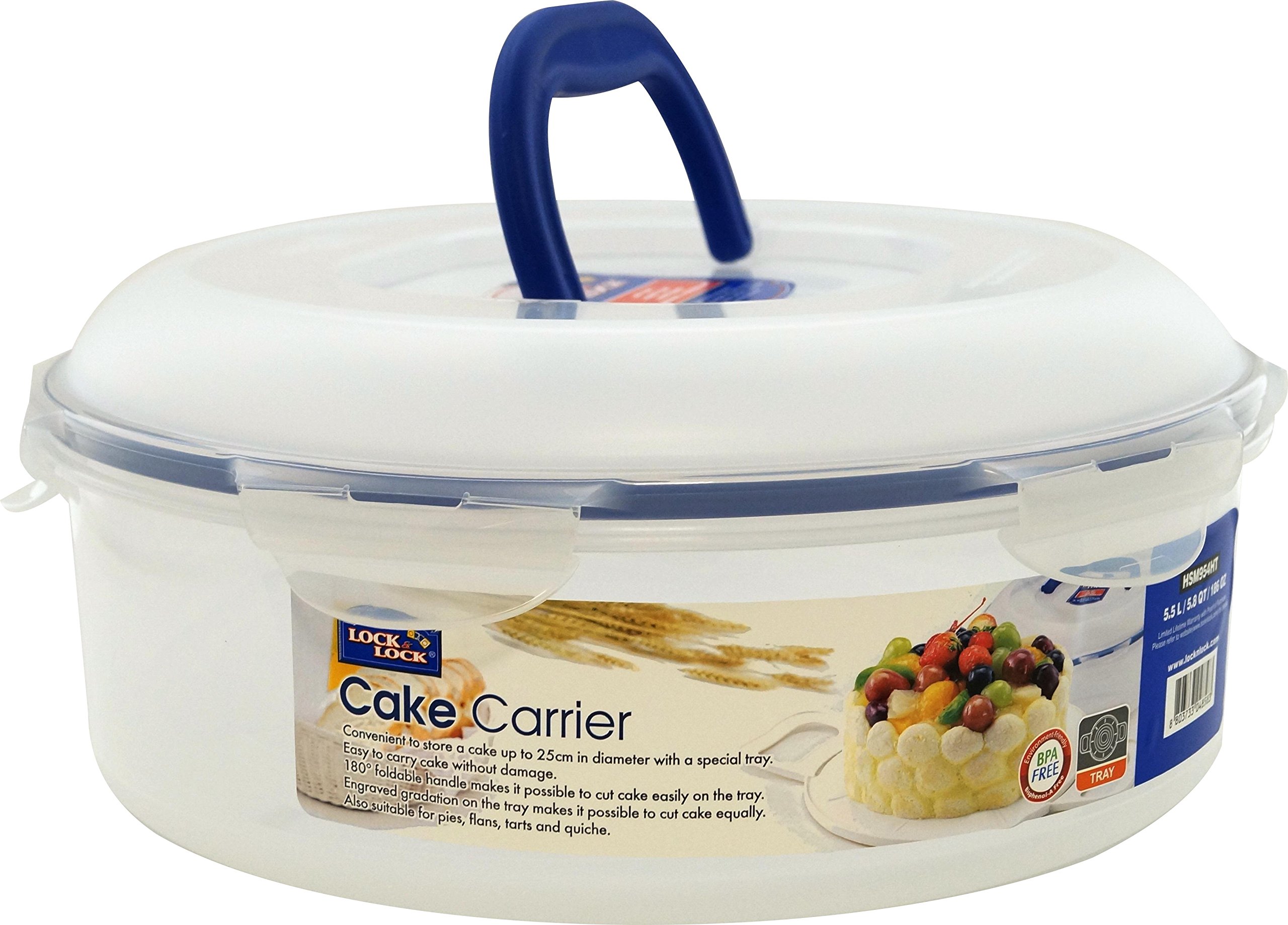 LocknLock Round Cake Box 5.5ltr + Tray & Carry Handle