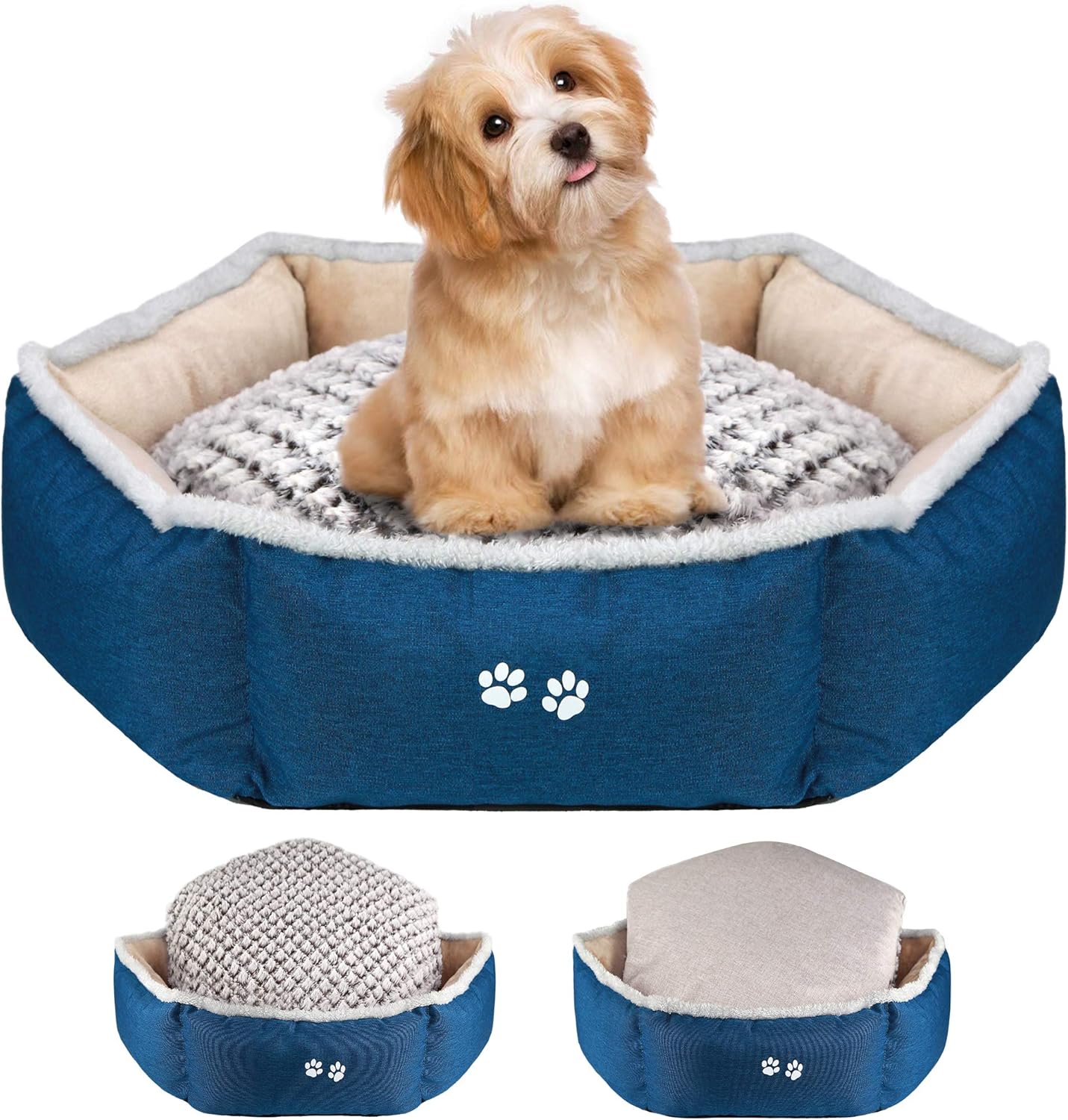 KROSER Dog & Cat Bed 22" Stylish Pet Bed with Reversible Pillow (Warm