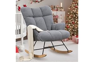 AUNEKIV Rocking Chair Nursery Teddy, Upholstered Baby Fluffy Glider Rocker for Adults Indoor, Comfy Sherpa Compact Nursing Chairs for Small Spaces, Living Room, Classroom, Bedroom, Darkgrey