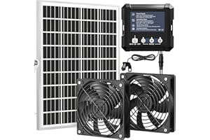 Innoland Solar Fan for Chicken Coop, IP65 Waterproof Solar Powered Fan with Battery & 25W Solar Panel, Solar Exhaust Fan with