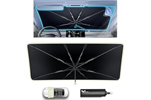 helloleiboo [2025 Upgraded] Car Windshield Sun Shade Umbrella 57"x 32" Windshield Sun Shade Foldable 5-Layer Thickened Vinyl Coating Reflective Polyester Blocks Heat & UV Rays for Medium Car Sedans