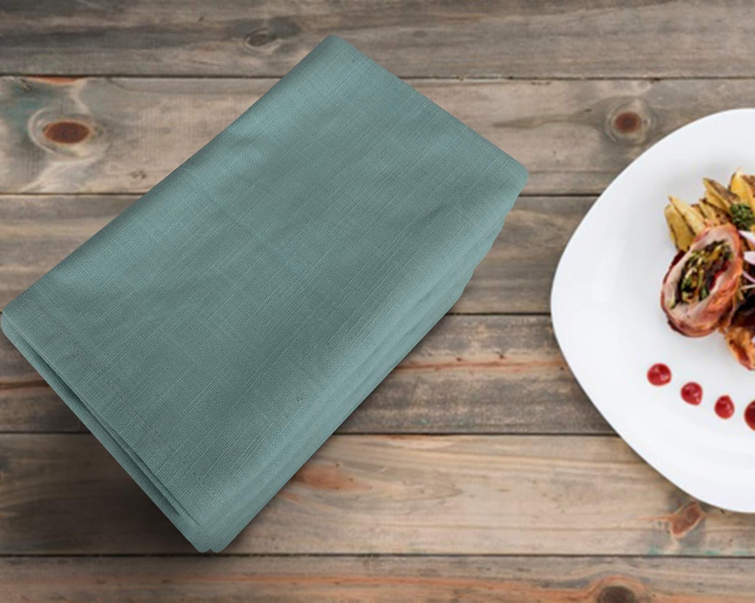 Urban Villa Solid Slub Aqua Color Dinner Napkins Everyday Use Premium Quality 100% Cotton Set of 12 Size 20X20 Inch Over sized Cloth Napkins with Mitered Corners Ultra Soft Durable Hotel Quality: Kitchen & Dining