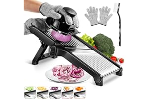 MASTERTOP Mandoline Slicer Adjustable Stainless Steel Food Slicer for Kitchen Vegetable Slicer Onion Potato Fruit French Fry Cutter Potato Chip Julienne Slicer with Cut Resistant Gloves